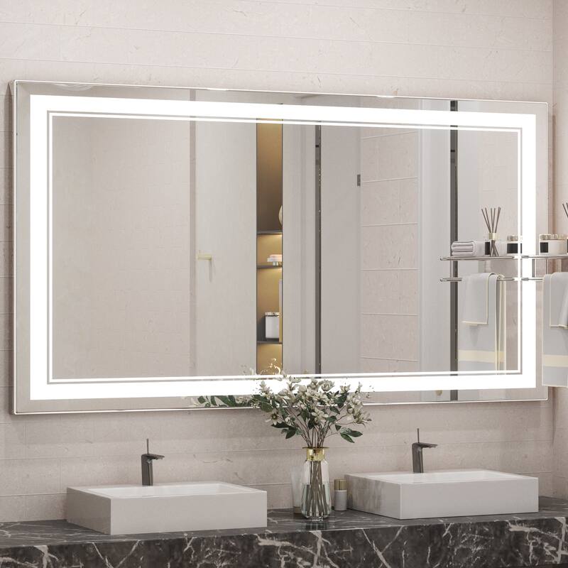 Keonjinn LED Front Light Bathroom Vanity Wall Mirror, 3 Color Temperatures, Anti-fog