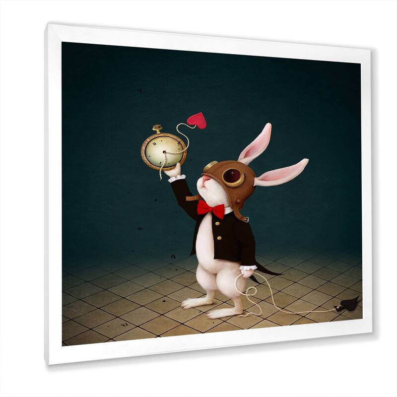 Designart "White Rabbit Alice In Wonderland I" Children's Art Framed Art Print