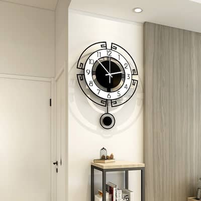 Black Pendulum Wall Clock Large Quartz Mute Hanging Traditional - 13.77*18in