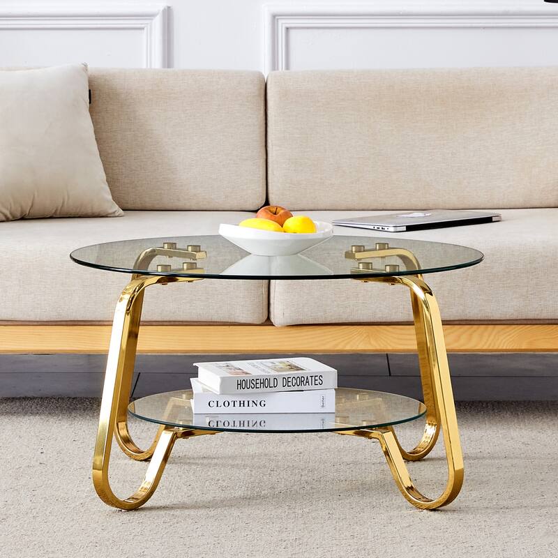Retro Minimalist Metal Frame Glass Coffee Table, 31.5" Square, Vintage Elegance