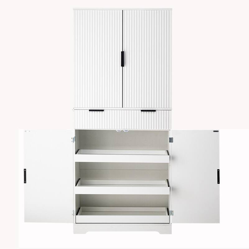 72" Fluted Kitchen Pantry Cabinet with 3 Keyboard Drawers & 6 Door Shelves Adjustable, Freestanding Cupboard Storage Cabinet