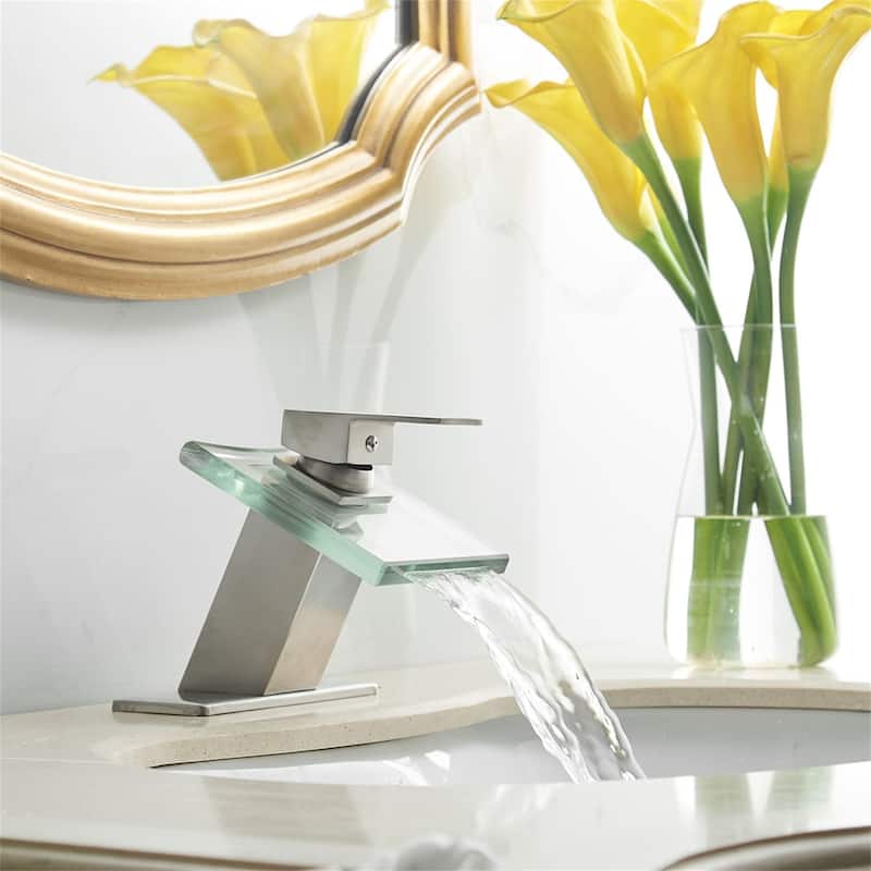 Waterfall Bathroom Faucet With Glass Spout Single Handle Bathroom Sink Faucet One Hole Modern Square Basin Vanity RV Taps