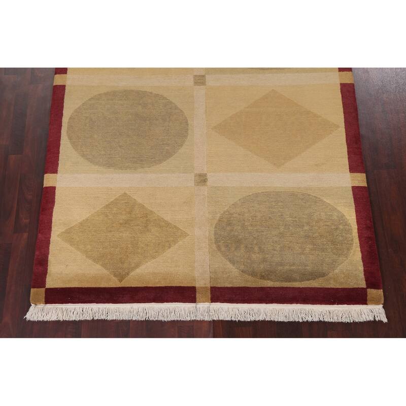 Vegetable Dye Geometric Oriental Nepalese Wool Area Rug Hand-knotted - 6'2" x 9'5"
