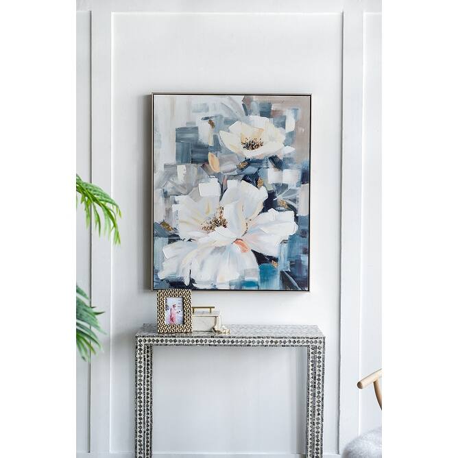 Modern Large Rectangular Floral Canvas Wall Decor Home Decor Painting with Frame, for Living Room Kitchen Foyer Office