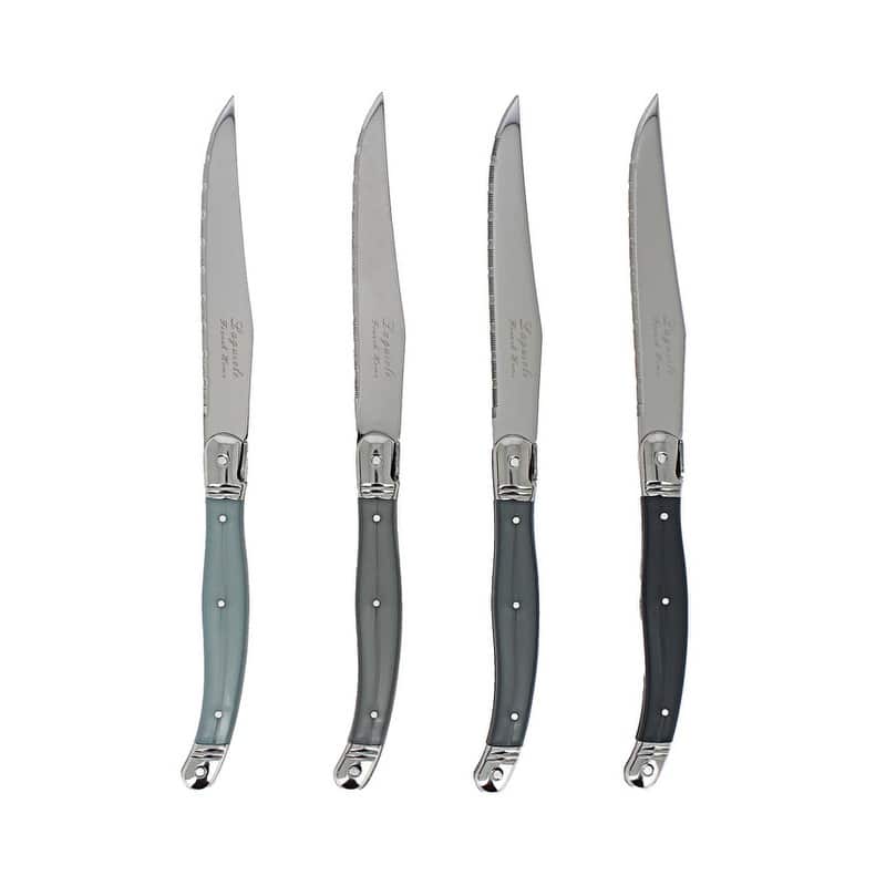 French Home Set of 4 Laguiole Steak Knives, Shades of Grey - Silver