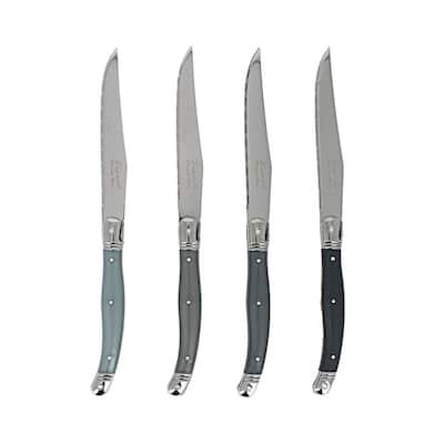 French Home Set of 4 Laguiole Steak Knives, Shades of Grey - Silver
