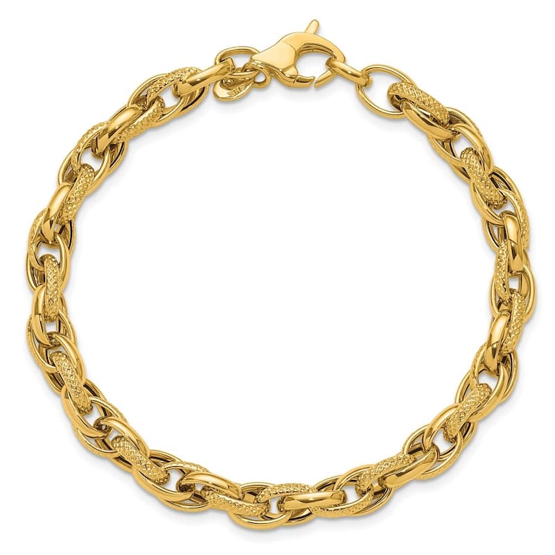 Curata Solid 18k Yellow Gold 7.5" 6.3mm Textured and Polished Woven Links Bracelet