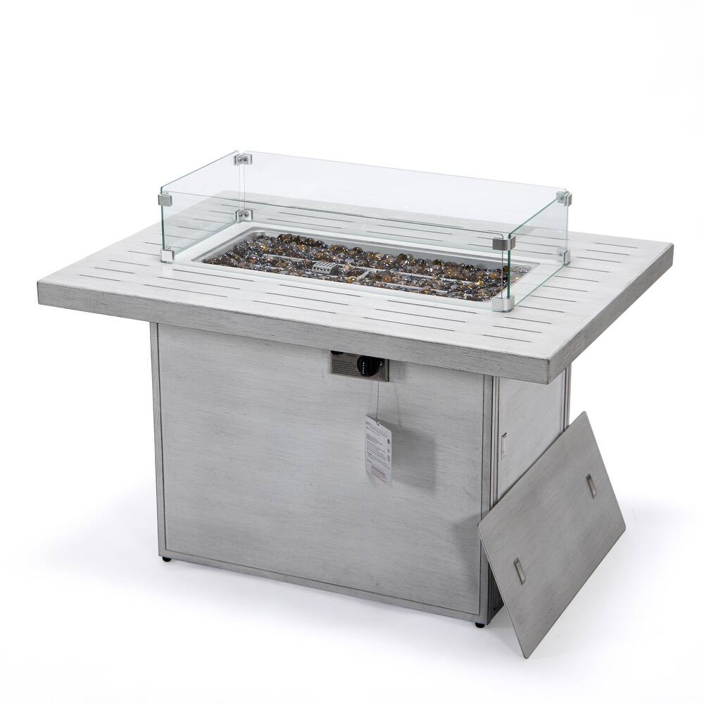 Chelsea Modern Outdoor 55000 BTU Propane Patio Fire Pit Table with Tempered Glass Wind Guard and Decorative Crystal Stones