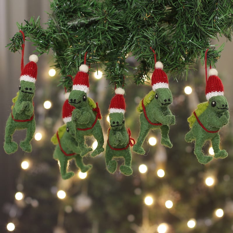 Novica Handmade Dashing Dinos Wool Felt Ornaments (Set Of 6)