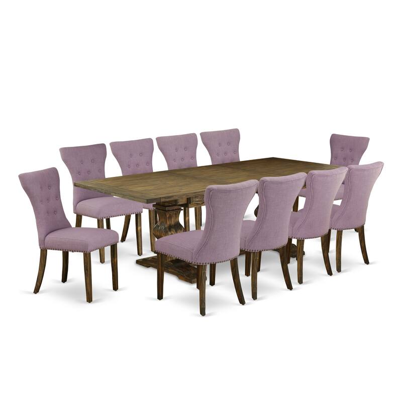 East West Furniture 11 Piece Dining Table Set- a Dining Table and 10 Linen Fabric Chairs(Finish Options)