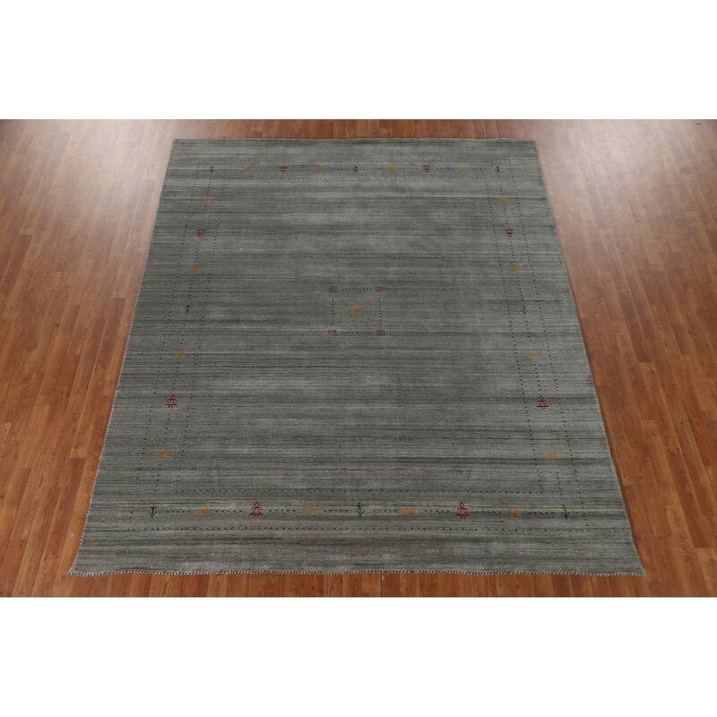 Grey Tribal Gabbeh Area Rug Hand-Knotted Wool Carpet - 8'2"x 9'9"