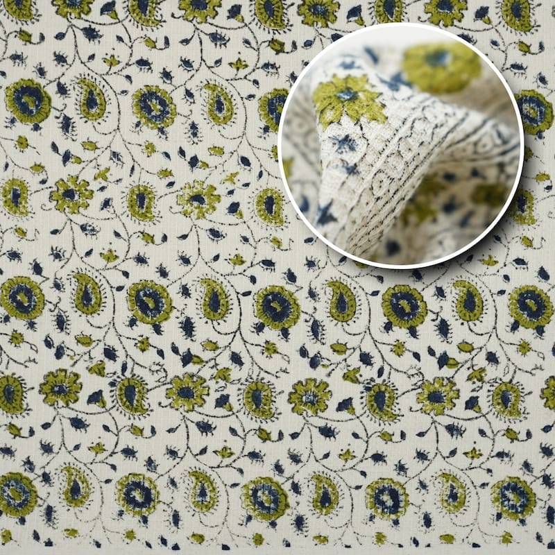 Fabdivine Honeycomb or Waffle Weave Hand Block Floral Print Hand Towel, Kitchen Gift Use