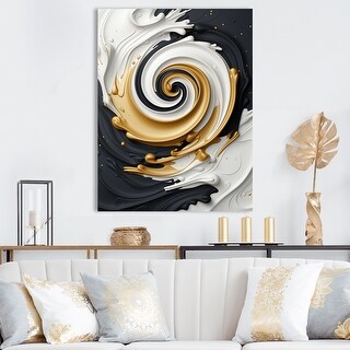 Designart "Liquid Gold Black & White Textured Spiral Magic I" Abstract ...
