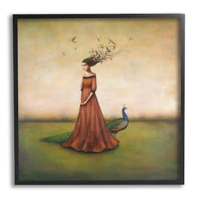 Stupell Beauty and Birds in Her Hair Woman and Peacock Framed Art, 12 x 12, Design By Artist Duy Huynh - Multi-Color