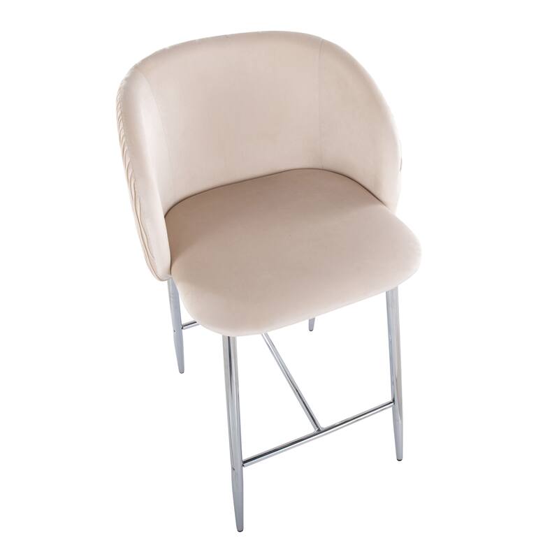 Lumisource Waves Counter Stool in Chrome and Silver Velvet - Set of 2 - 21"Lx19.75"Wx36"H