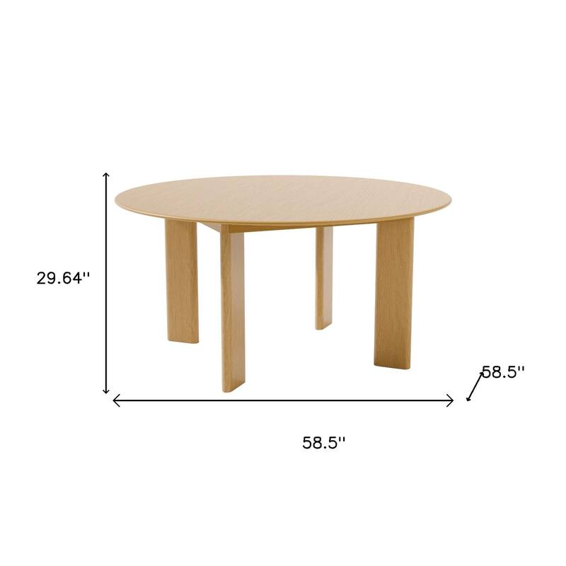 HomeRoots 59" Natural Solid Wood Round Top Dining Table - 58.50 in. x 29.64 in. x 58.50 in.