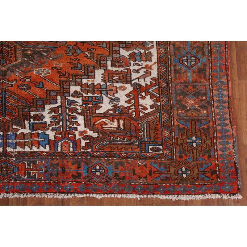 Hand Knotted Oriental 100% Wool Carpet Traditional Medallion Oranges & Rust Heriz Area Rug - 11' 4'' X 7' 11''