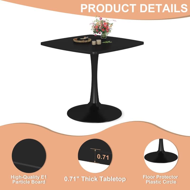 31.5" Modern Kitchen Dining Table for 2-4 Persons, Square Dinner Table, Leisure Table with Metal Pedestal Base
