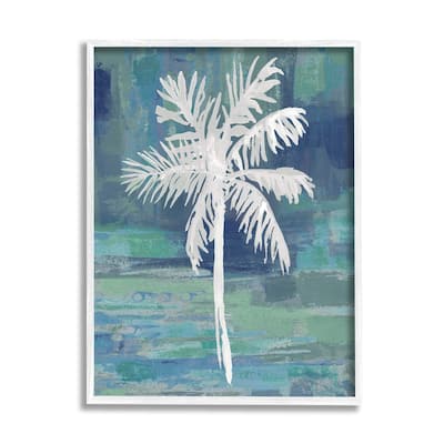 Stupell White Palm Tree Leaves Abstract Green Background Framed Wall Art - Blue