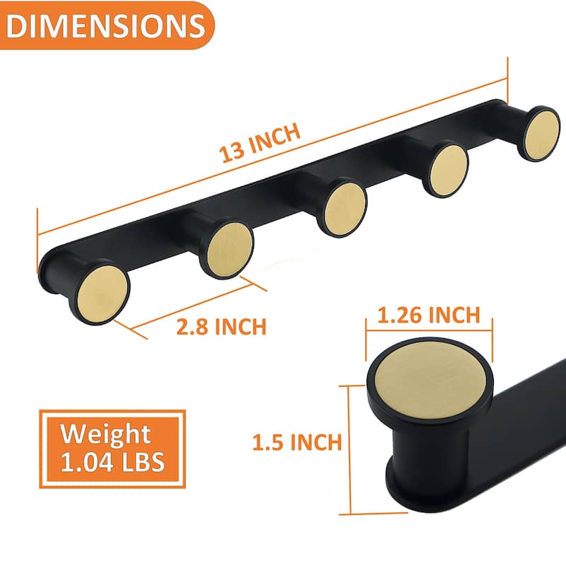 5 post Wall-Mounted Hook Rack in Stainless Steel