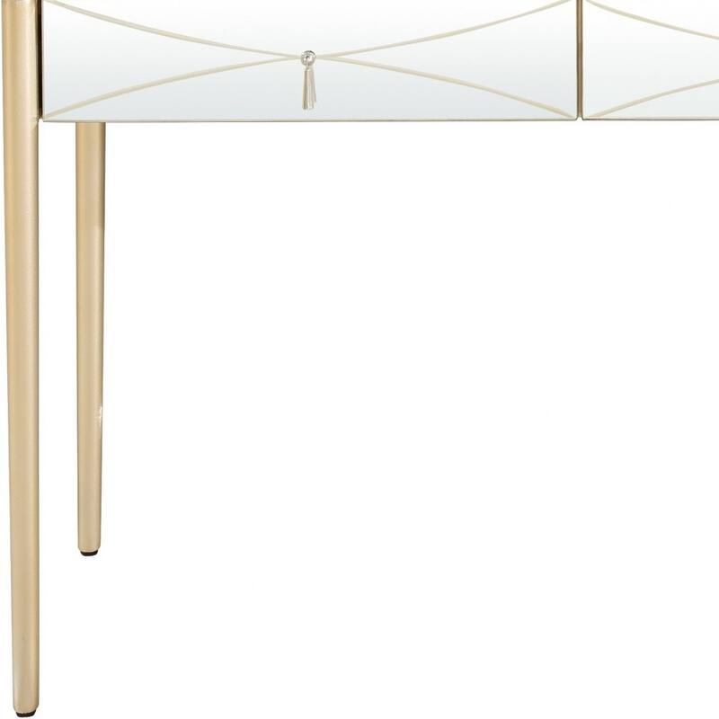 48" Champagne Mirrored Console Table with Wood Legs Storage Drawers Modern Entry Accent - 48”L x 16.8”W x 31.2”H