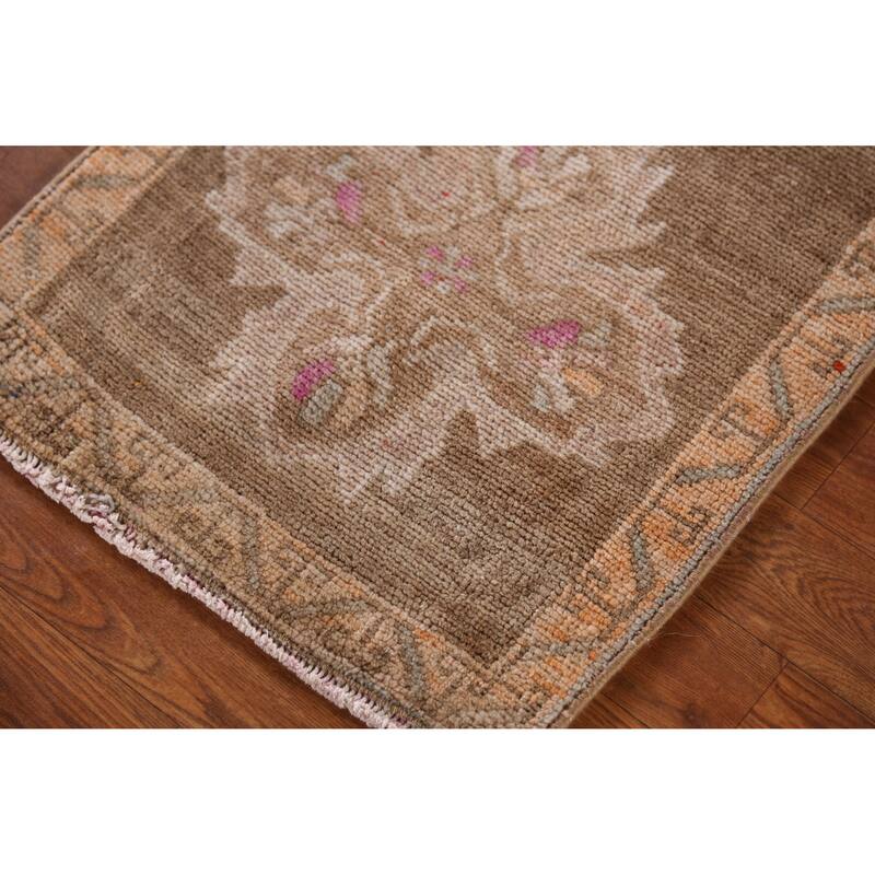 Hand Knotted Oriental 100% Wool Carpet Transitional Tribal Brown Anatolian Area Rug - 3' 0'' X 1' 7''