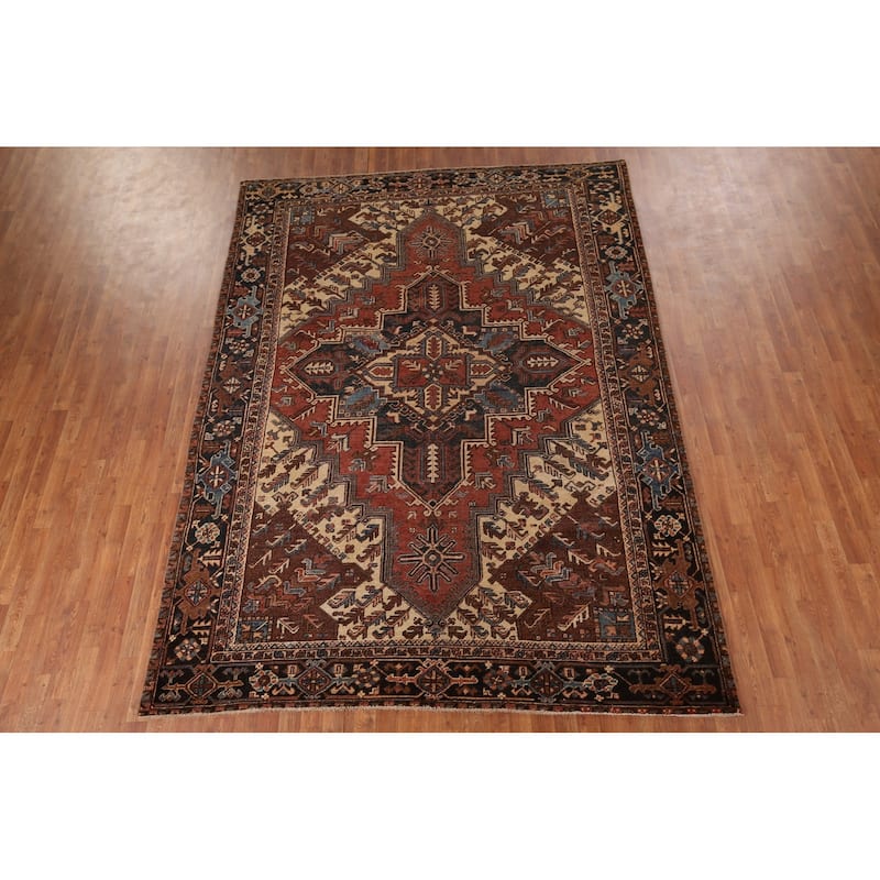 Pre-1900 Antique Heriz Serapi Persian Area Rug Handmade Wool Carpet - 7'5" x 10'4"