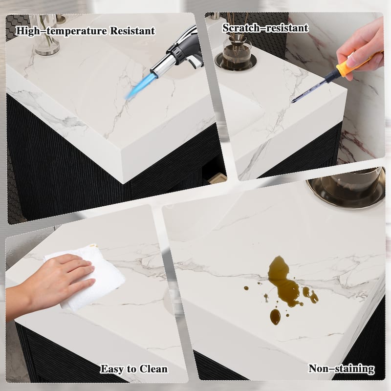 29.9-inch floating bathroom vanity with sintered stone countertop and ceramic undermount sink