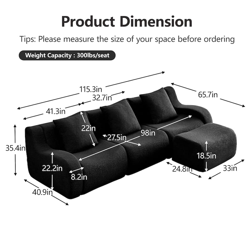 GDF Studio - Fairford 3-Seat Modular Sofa With Curved Armrests & Non-Slip Base