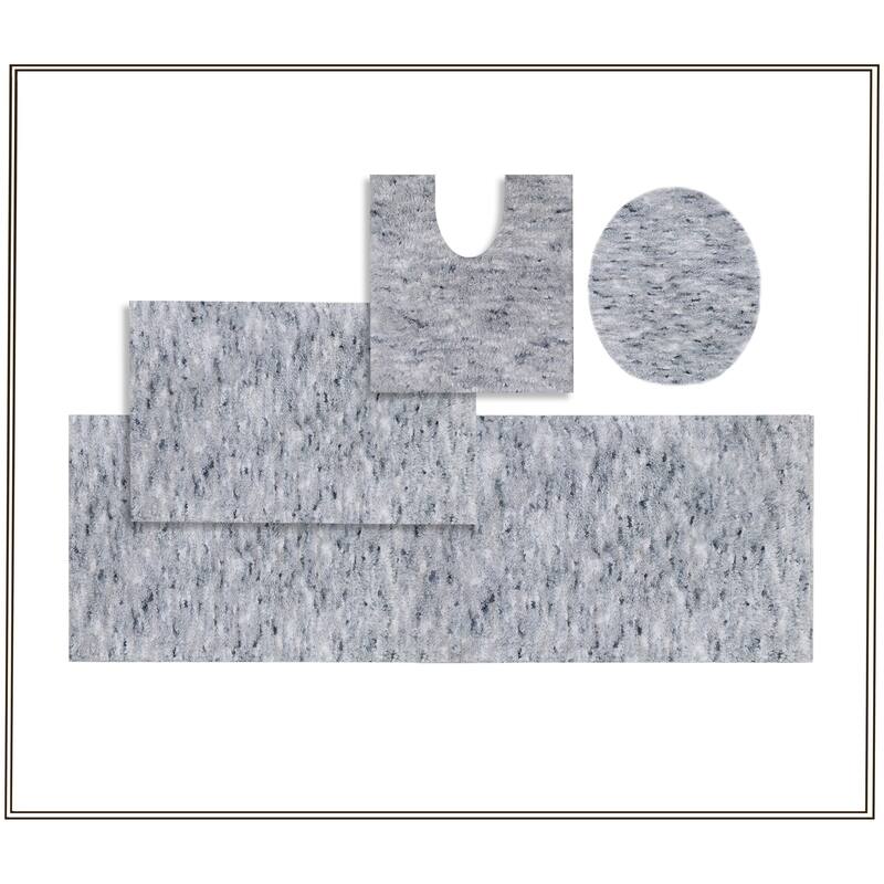 Home Weavers Cloud Comfort 100% Microfiber Bathroom Rug Non Slip Bath & Water Absorbent Soft Bath Mat 4 PC Set - 18"x18", 20"x20", 21"x34", 22"x60" - Gray