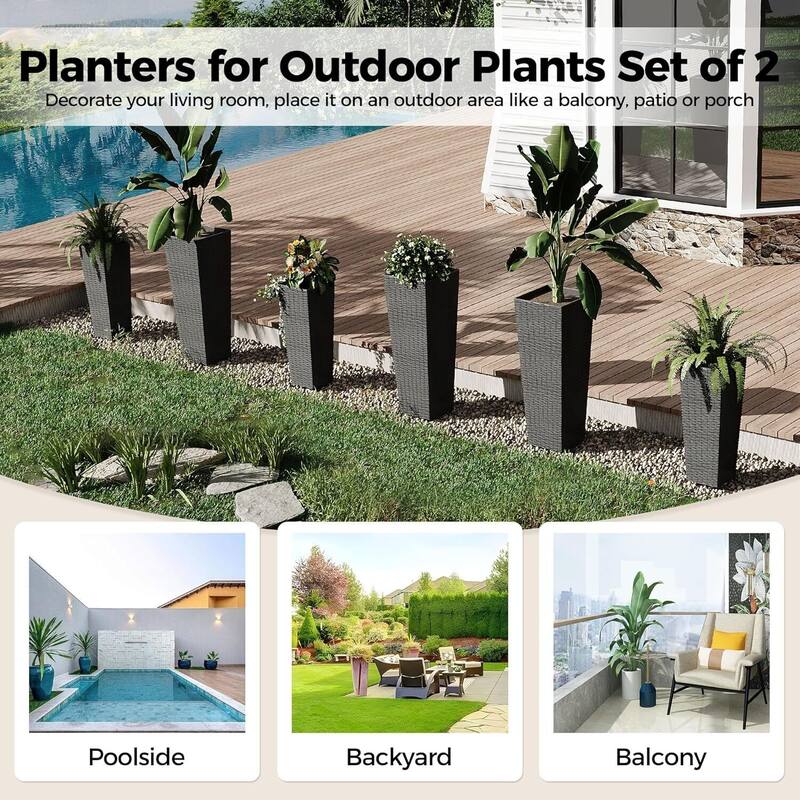 24 + 32 Inch Set of 2 Decorative Planters, Flower Pots for Patio, Backyard, Home