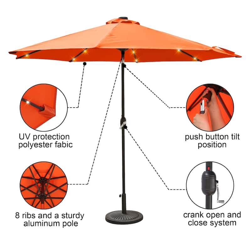 Clihome 9-Ft Outdoor 32 LED Solar Market Umbrella with Tilt & Crank(Without Stand)