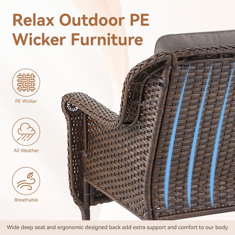 Outdoor Brown Rattan Patio Chair with Cushion