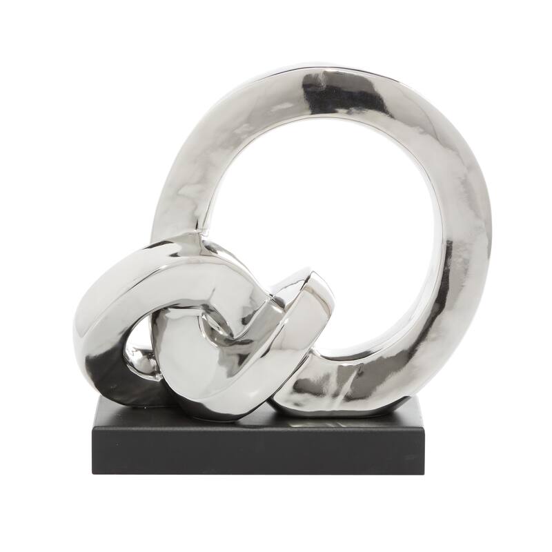 Silver Porcelain Ceramic Link Abstract Decorative Sculpture with Black Base