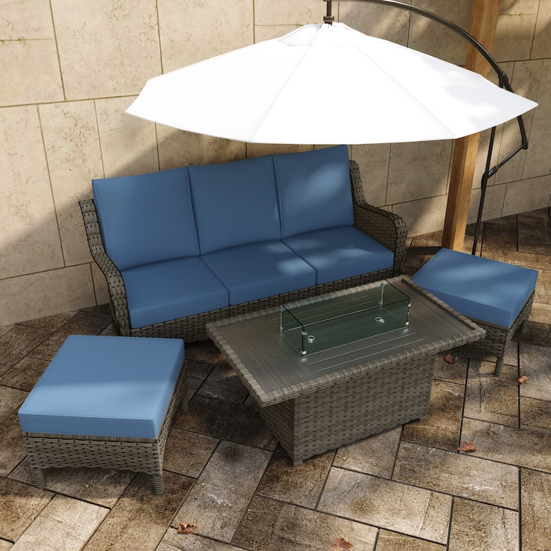 Outdoor 6-Piece Rattan Wicker Sectional Sofa Set With Cushion