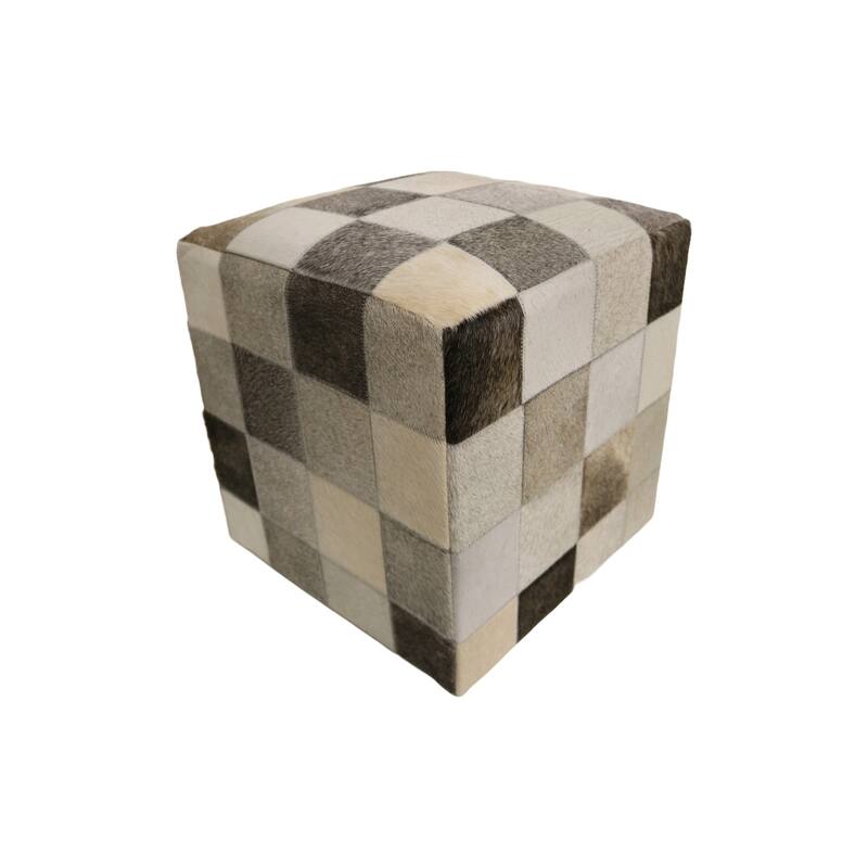 Home&Manor Seville 16" Cowhide Leather Cube Pouf