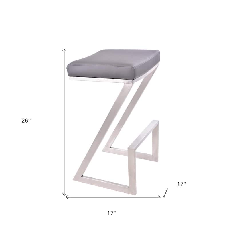 Contemporary 26" Counter Height Bar Chair with Silver Iron Base and Soft Faux Leather Cushion Seat - 26"H x 17"W x 17"D