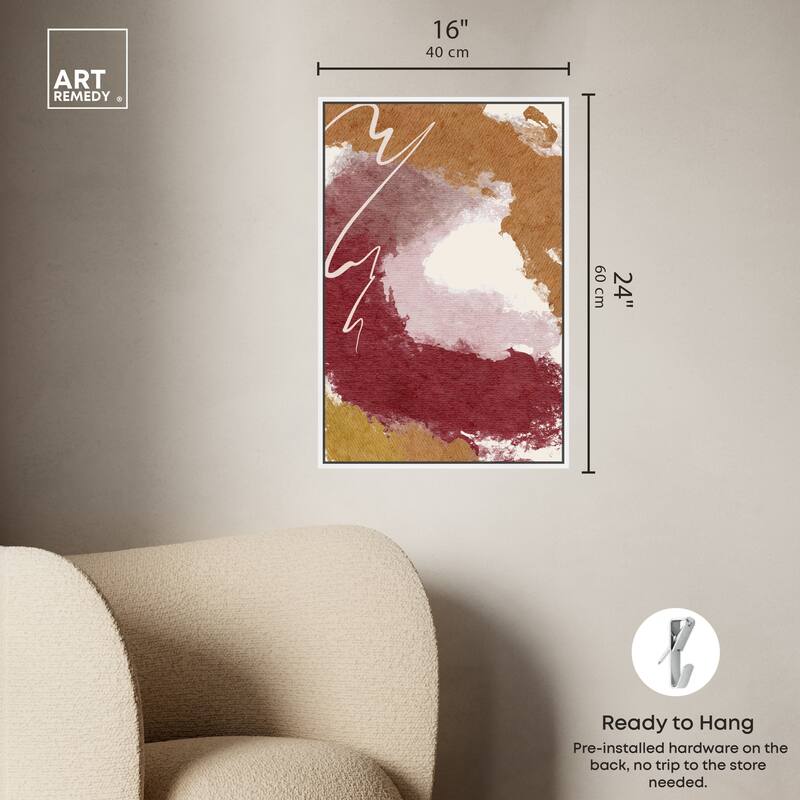 Art Remedy Burgundy And Cork Framed Boho Abstract 1 Piece Canvas Wall Art