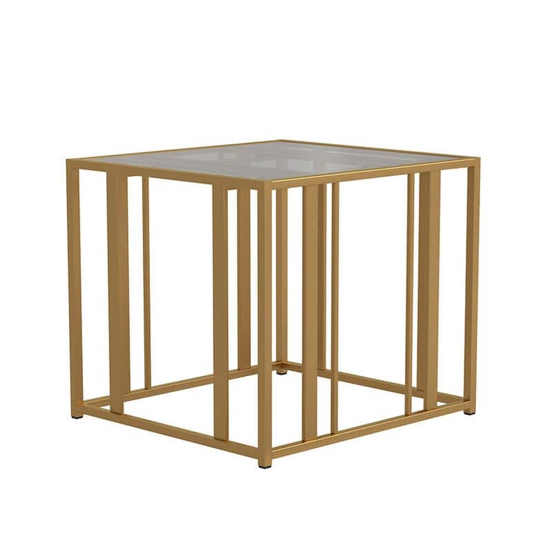 24 in. Gold and Clear Rectangle Glass End Table, Sturdy Build End Side Table for Living Rooms