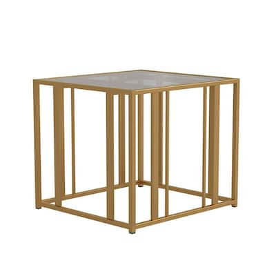 24 in. Gold and Clear Rectangle Glass End Table, Sturdy Build End Side Table for Living Rooms