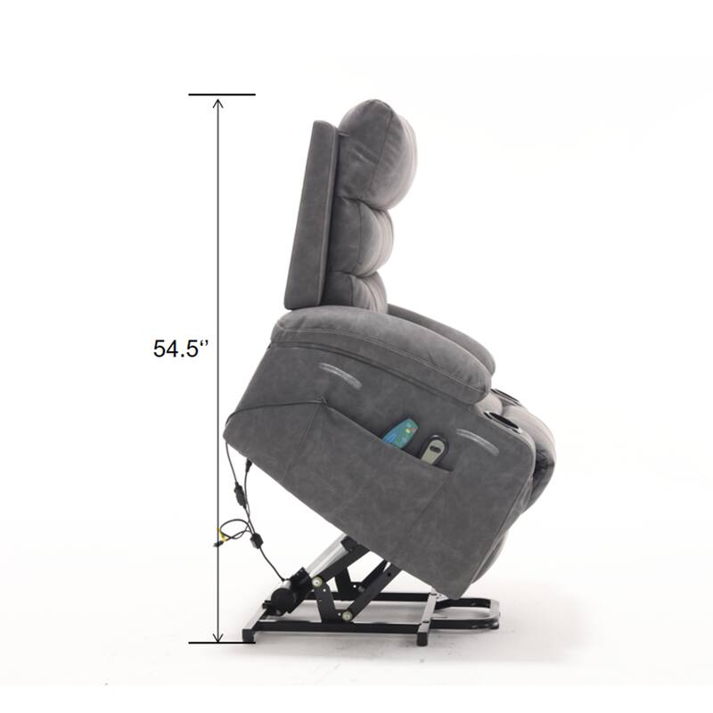PU Leather Power Lift Recliner, Electric Recliner with Heating & Massage, Massage Chair with Side Pockets & Cup Holders