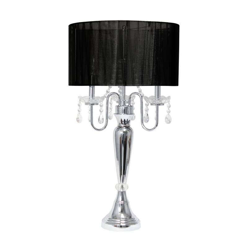 Chrome Cascading Crystal Table Lamp with Round Shade - 31" - Black