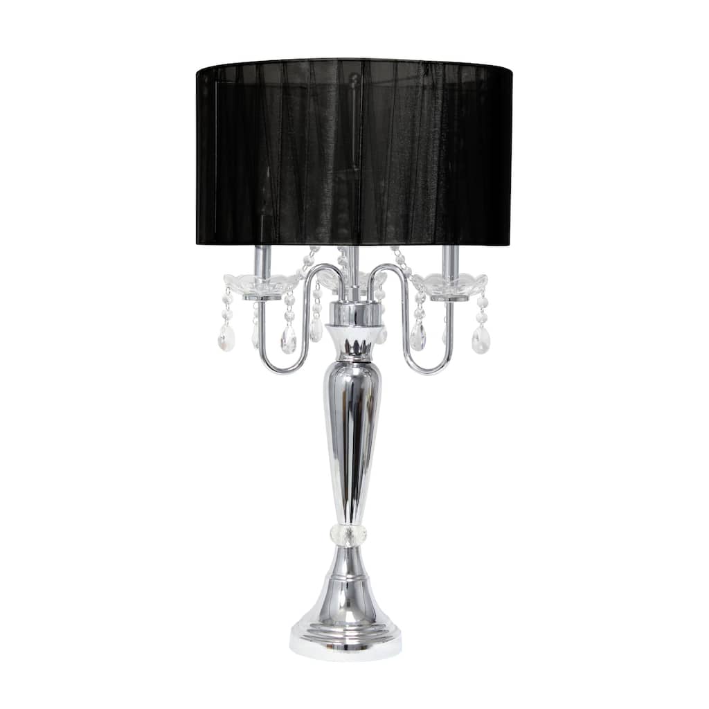 Chrome Cascading Crystal Table Lamp with Round Shade - 31" - Black