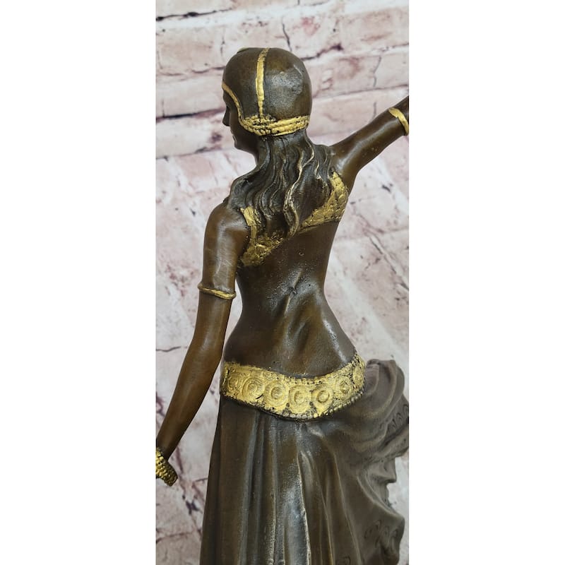 Chiparus Fan Dress Dancer Girl Art Deco Bronze Sculpture On Marble Base