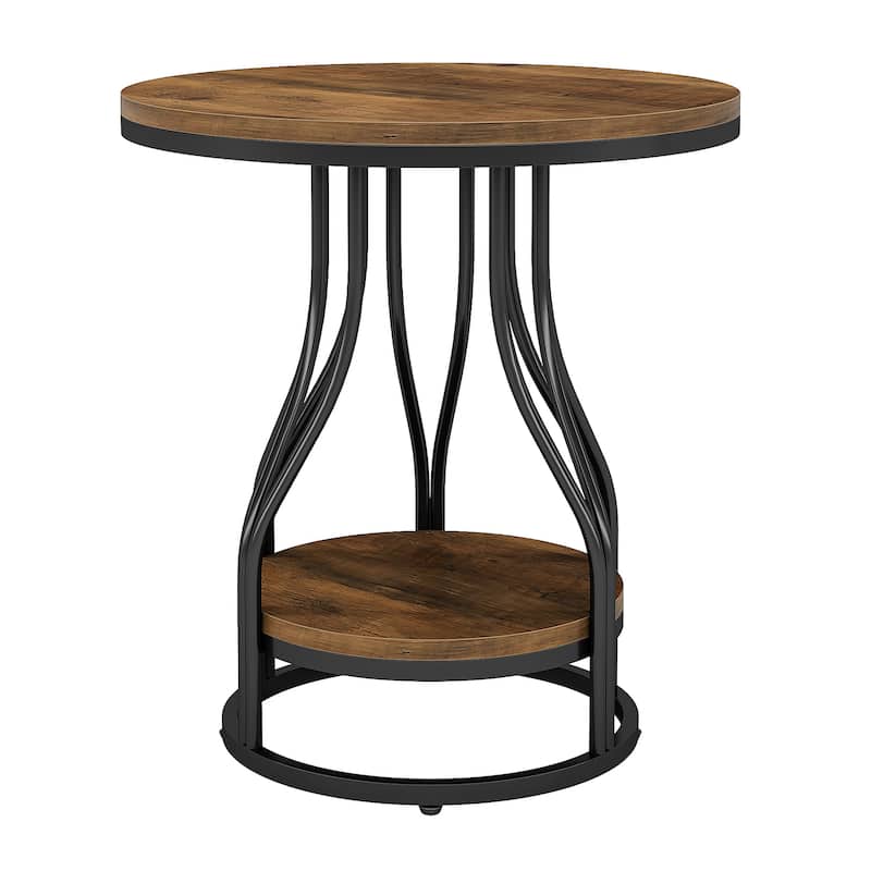 Round End Table, 2-Tier Side Tables, Modern Bedside Table, Small Chirside Tables for Couch Side