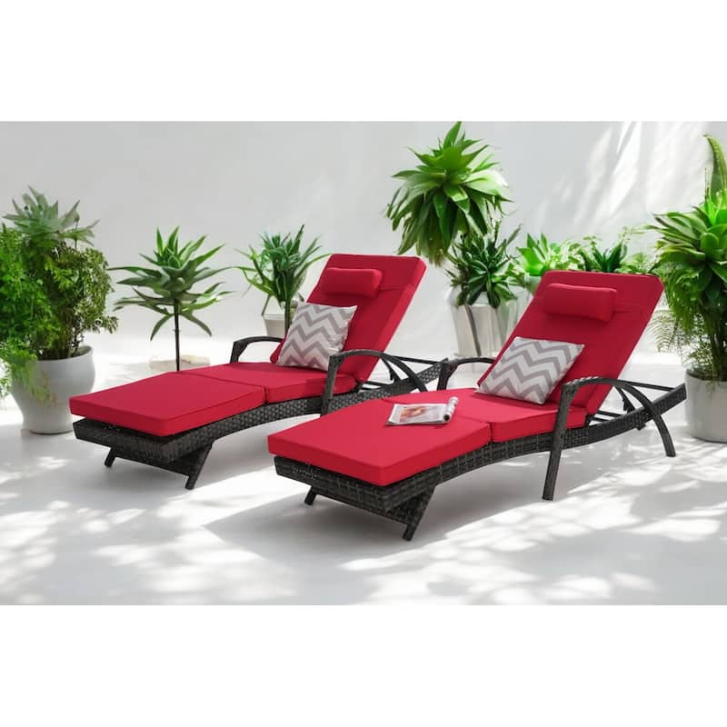 Outdoor Wicker Reclining Lounge Chairs Set of 2 with Cushions – Adjustable, Lawn Chairs for Patio, Poolside, and Garden