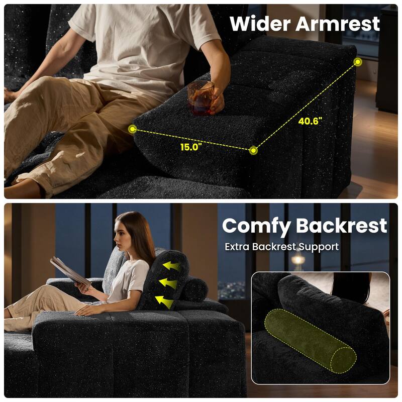 OVIOS Starry Sky Fabric Chaise Lounge Sofa-Grey