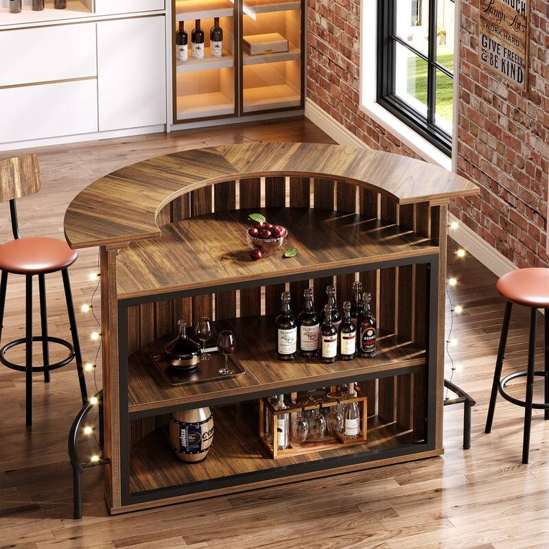 4-Tier Bar Table, 39.4" H Home Bar Unit with Footrest, Arc-Shaped Mini Bar Table