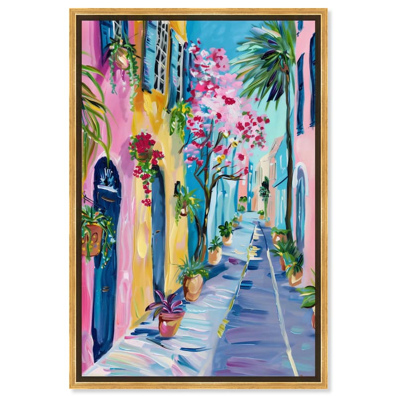 Art Remedy The Colorful Streets Framed Colorful Coastal 1 Piece Canvas Wall Art - 25 x 37 - Gold