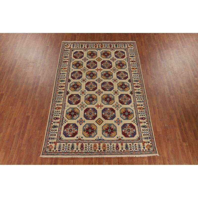 Geometric Kazak Oriental Area Rug Handmade Wool Carpet - 6'5" x 9'8"
